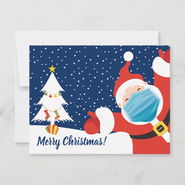 Merry Christmas Santa Claus in Face Mask Holiday Card (Front)