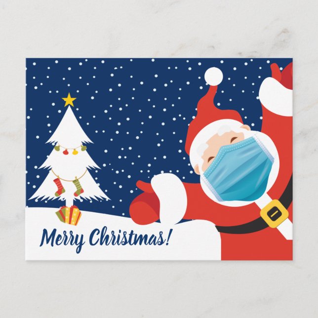Merry Christmas Santa Claus in Face Mask Holiday Postcard (Front)