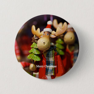 Merry Christmas Santa Claus Moose 2 Inch Round Button