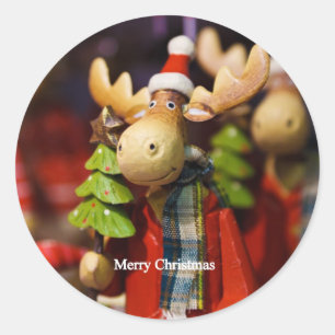 Merry Christmas Santa Claus Moose Classic Round Sticker