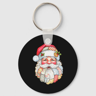 Merry Christmas Santa Claus Patchwork Pajamas Xmas Keychain