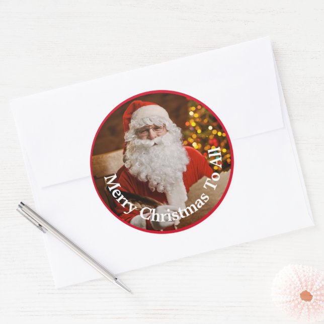 Merry Christmas Santa Claus Personalize Classic Round Sticker (Envelope)