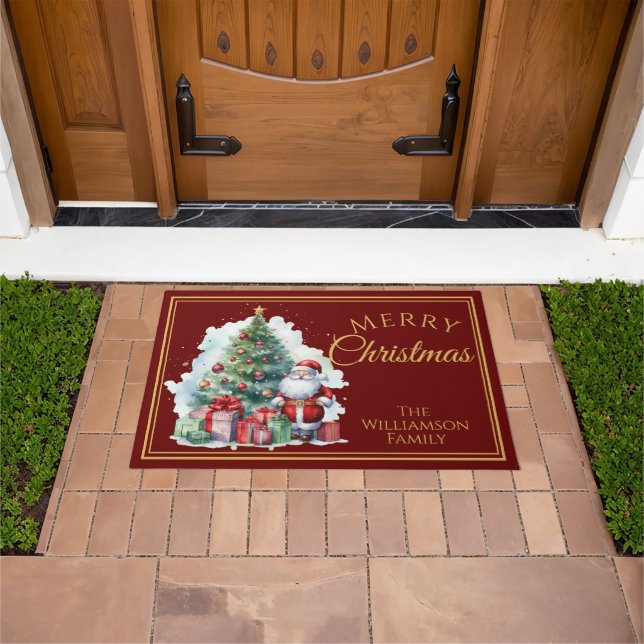 Merry Christmas Santa Claus Red Doormat (Outdoor)