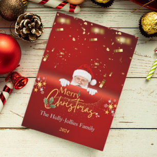 Merry Christmas Santa Claus Red Flat Holiday Card