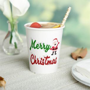 Merry Christmas Santa Claus red green script  Paper Cups