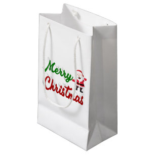 Merry Christmas Santa Claus red green script Small Gift Bag