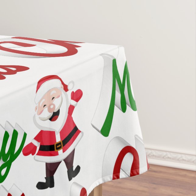 Merry Christmas Santa Claus red green script Tablecloth (In Situ)