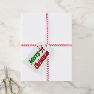 Merry Christmas Santa Claus red green typography Gift Tags