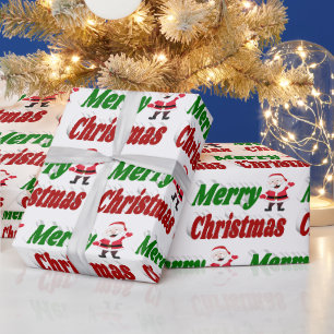 Merry Christmas Santa Claus red green typography Wrapping Paper