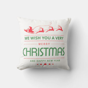 Merry Christmas Santa Claus Reindeer   Christmas Throw Pillow