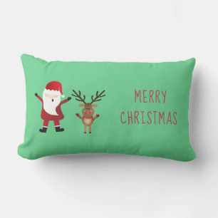 Merry Christmas Santa Claus Reindeer Lumbar Pillow