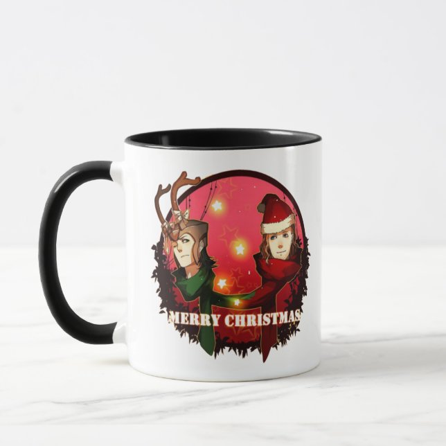 MERRY CHRISTMAS SANTA CLAUS SNOWMAN DEER LOKI THOR MUG (Left)