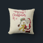 Merry Christmas,Santa Claus,Snowman Throw Pillow<br><div class="desc">Merry christmas , snowman and santa claus on cream background.</div>