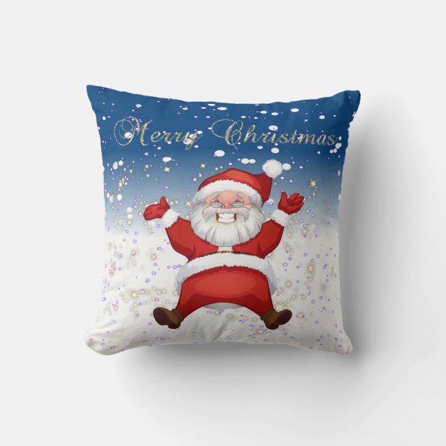 Merry Christmas,Santa Claus,Sparkles,White Throw Pillow (Front)