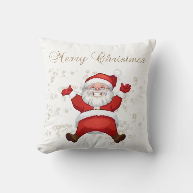 Merry Christmas,Santa Claus,Sparkles,White Throw Pillow (Front)