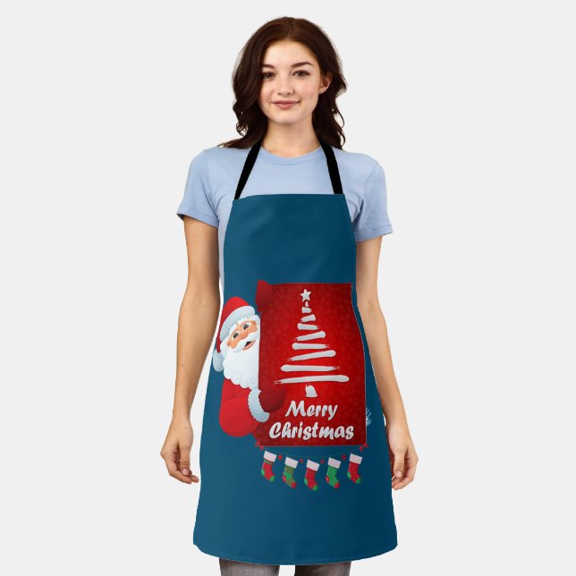Merry Christmas Santa Claus Tree Stokings X-mas  Apron (Worn)