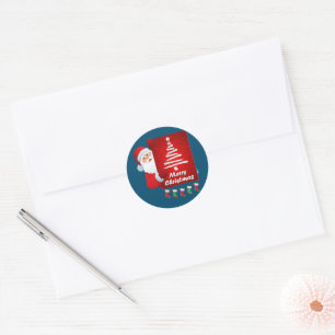 Merry Christmas Santa Claus Tree Stokings X-mas Classic Round Sticker