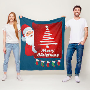 Merry Christmas Santa Claus Tree Stokings X-mas Fleece Blanket