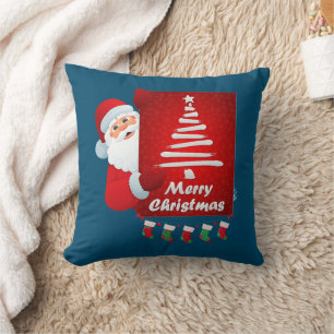 Merry Christmas Santa Claus Tree Stokings X-mas Throw Pillow