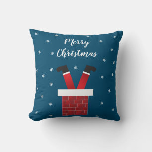 Merry Christmas Santa Claus Upside Down Chimney Throw Pillow
