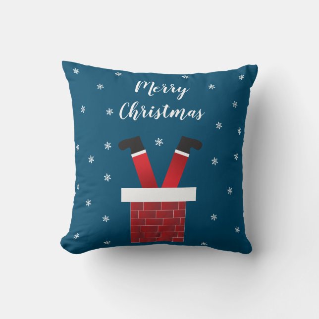 Merry Christmas Santa Claus Upside Down Chimney Throw Pillow (Front)