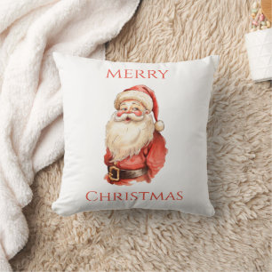 Merry Christmas Santa Claus Vintage Holiday  Throw Pillow