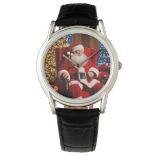 Merry Christmas Santa Claus Watch w/ Leather Band
