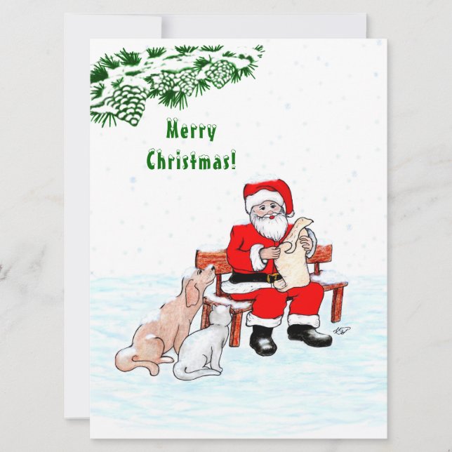 Merry Christmas! Santa Claus with Cat and Dog (Front)