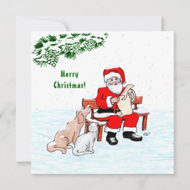 Merry Christmas! Santa Claus with Cat and Dog (Front)