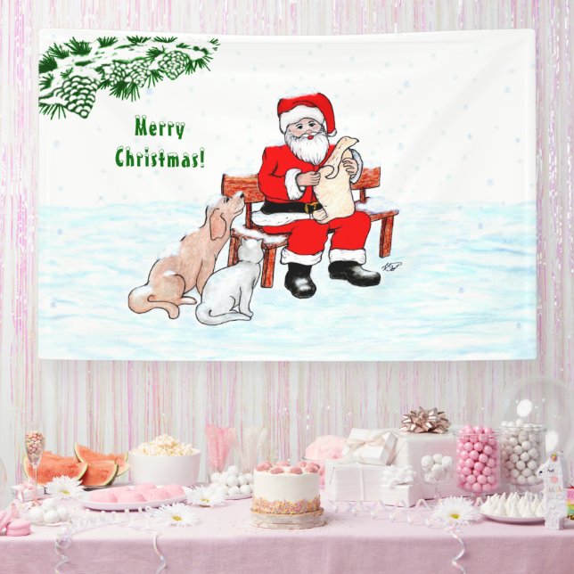 Merry Christmas! Santa Claus with Cat and Dog Banner (Party)