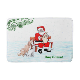 Merry Christmas! Santa Claus with Cat and Dog Bath Mat