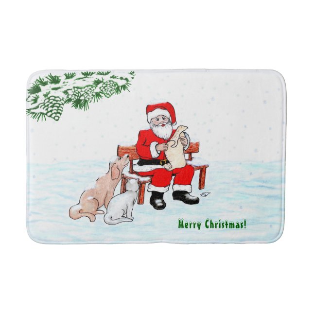 Merry Christmas! Santa Claus with Cat and Dog Bath Mat (Front)