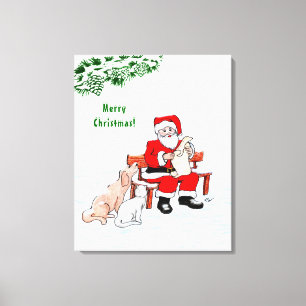 Merry Christmas! Santa Claus with Cat and Dog Canvas Print