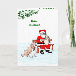 Merry Christmas! Santa Claus with Cat and Dog Card
