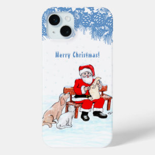 Merry Christmas - Santa Claus with Cat and Dog iPhone 15 Mini Case