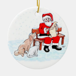 Merry Christmas - Santa Claus with Cat and Dog Ceramic Ornament