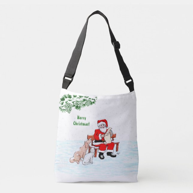 Merry Christmas! Santa Claus with Cat and Dog Crossbody Bag (Front)