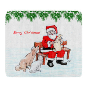 Merry Christmas - Santa Claus with Cat and Dog Cutting Board