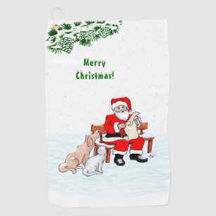 Merry Christmas! Santa Claus with Cat and Dog Golf Towel