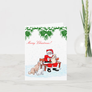 Merry Christmas - Santa Claus with Cat and Dog Holiday Card