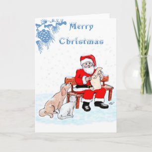 Merry Christmas - Santa Claus with Cat and Dog Holiday Card