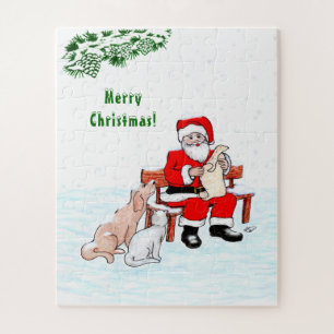 Merry Christmas! Santa Claus with Cat and Dog Jigsaw Puzzle