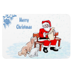 Merry Christmas - Santa Claus with Cat and Dog Magnet