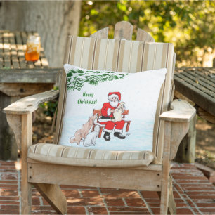 Merry Christmas! Santa Claus with Cat and Dog Outdoor Pillow