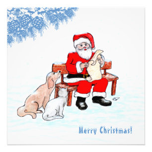 Merry Christmas - Santa Claus with Cat and Dog Photo Print