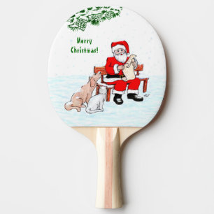 Merry Christmas! Santa Claus with Cat and Dog Ping Pong Paddle