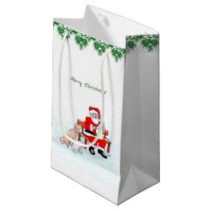Merry Christmas! Santa Claus with Cat and Dog Small Gift Bag