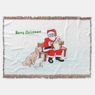 Merry Christmas! Santa Claus with Cat and Dog Throw Blanket