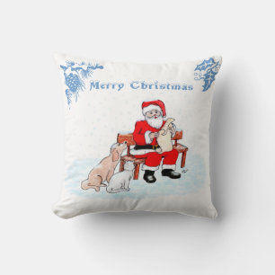 Merry Christmas - Santa Claus with Cat and Dog Throw Pillow