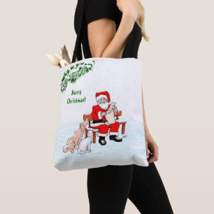Merry Christmas! Santa Claus with Cat and Dog Tote Bag
